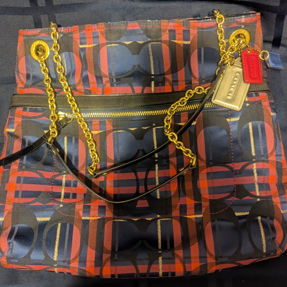 Coach Red and Black Checkered Shoulder Bag